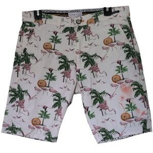 Cactus Man Ricky Singh Shorts Mens 30 White Flamingo Palm Tropical Stretch Chino
